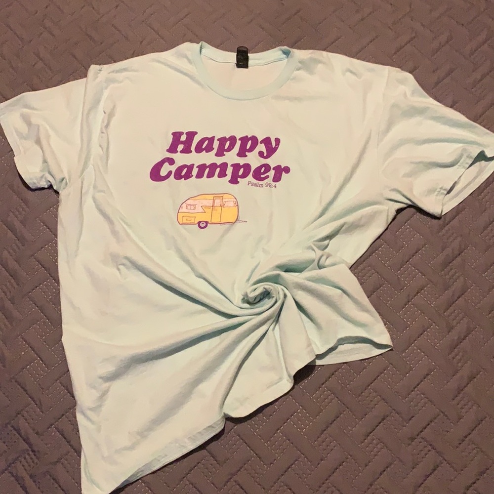 Aqua “Happy Camper” tshirt, Anvil brand size 2XL